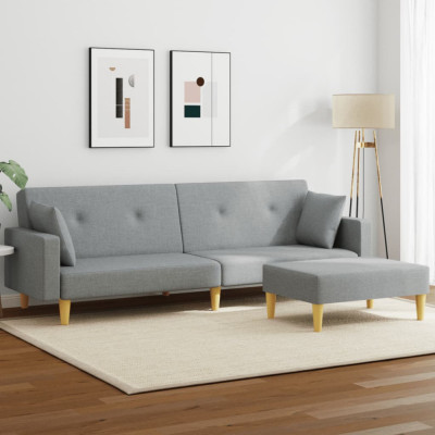 Gossi canapea extensibila cu taburet, 2 locuri, gri deschis, textil foto