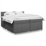 vidaXL Pat box spring cu saltea, gri &icirc;nchis, 200x200 cm, textil