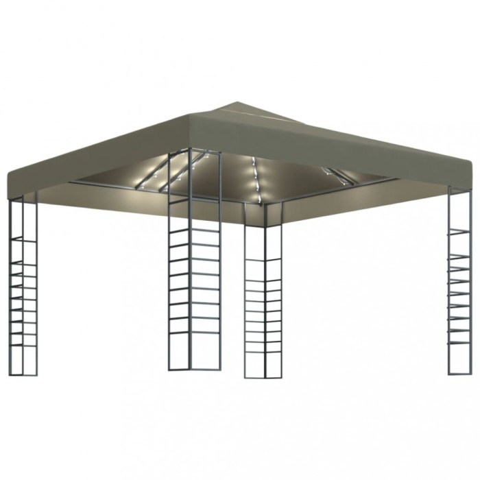 Pavilion de gradina cu siruri de lumini LED, gri taupe 3x3m