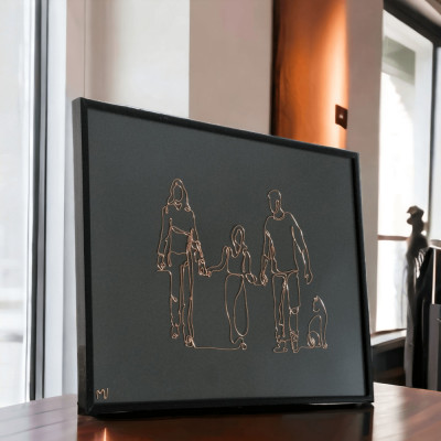 Familie, tablou din fir continuu de sarma placata cu aur, 31&amp;times;41 cm foto