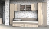 Dormitor Tineret Cindy II MP, Pal Melaminat, Sonoma Inchis/Deschis, 315x51x200 cm, Set 4 Corpuri, 2 Dulapuri, 7 Usi, 2 Sertare