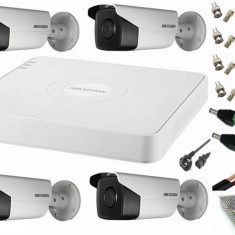 Sistem supraveghere video ultra profesional Hikvision 4 camere de exterior 5MP Turbo HD cu IR 80M, full accesorii SafetyGuard Surveillance