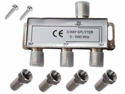 Spliter antenă TV, Active, multiplicator cablu coaxial RF, 3 Iesiri + 1 Intrare, mufe legatură incluse foto