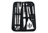 Set 10 ustensile grătar, cu husă, oțel inoxidabil, argintiu, 38.5x12x 5 cm