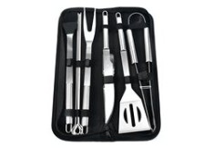 Set 10 ustensile grătar, cu husă, oțel inoxidabil, argintiu, 38.5x12x 5 cm