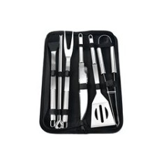 Set 10 ustensile grătar, cu husă, oțel inoxidabil, argintiu, 38.5x12x 5 cm