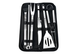 Set 10 ustensile grătar, cu husă, oțel inoxidabil, argintiu, 38.5x12x 5 cm foto