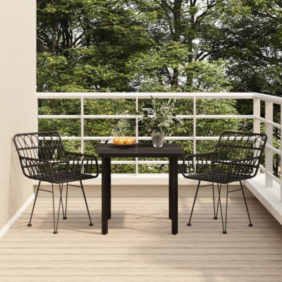 vidaXL Set mobilier de grădină, 3 piese, negru, poliratan 3157866 foto