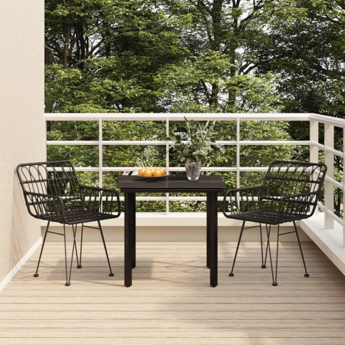 vidaXL Set mobilier de grădină, 3 piese, negru, poliratan 3157866
