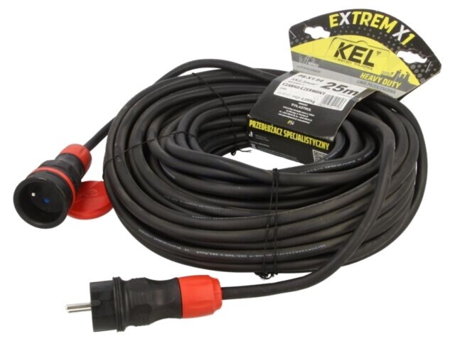 Prelungitor alimentare KEL 3x2,5mm2 25m 16A cu 1 priză și gumă neagră