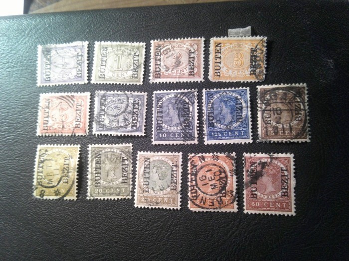 Serie mica Indiile Olandeze 1908 supratipar Buiten / Bezit , 14 valori stampilate