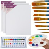 Set creativ de pictura acrilica Maaleo, 26 piese, cu 3 panze