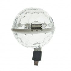 Mini Glob USB cu Led 4W multicolor RGB , Omega Magic Disco Ball 45233, cu conector microUSB pentru smartphone