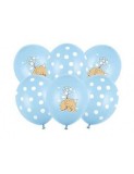 Set 10 Baloane Latex Bleu Imprimate cu Buline Albe Si Elefant 30 cm