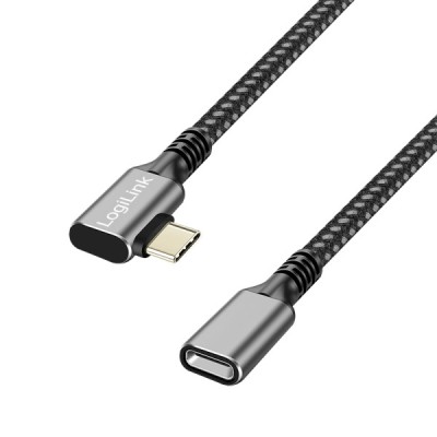 CABLU alimentare si date LOGILINK, pt. smartphone, USB 3.2, USB Gen Type-C (T) la USB Type-C (M) la 90 grade, 1m, PD 100W, 2 x ecranat, aluminiu, brai foto