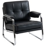 HOMCOM Fotoliu din piele PU, fotoliu de accent cu șezut lat, spumă de &icirc;naltă densitate, tapițare groasă, montaj ușor, Negru | Aosom Romania