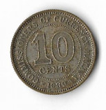 Moneda 10 cents 1939 - Malaya, 2,71 g argint 0,720, Asia