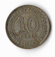 Moneda 10 cents 1939 - Malaya, 2,71 g argint 0,720 foto