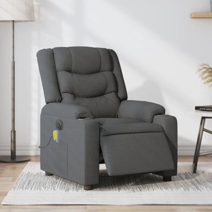 vidaXL Fotoliu electric de masaj rabatabil, gri &icirc;nchis, textil