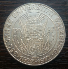 (A1050) MONEDA DIN ARGINT AUSTRIA - 50 SCHILLING 1972, UNIVERSITATEA SALZBURG foto