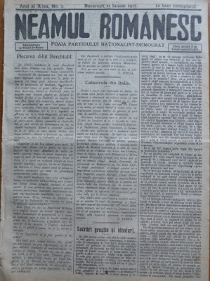 Ziarul Neamul romanesc , nr. 2 , 1915 , din perioada antisemita a lui N. Iorga foto