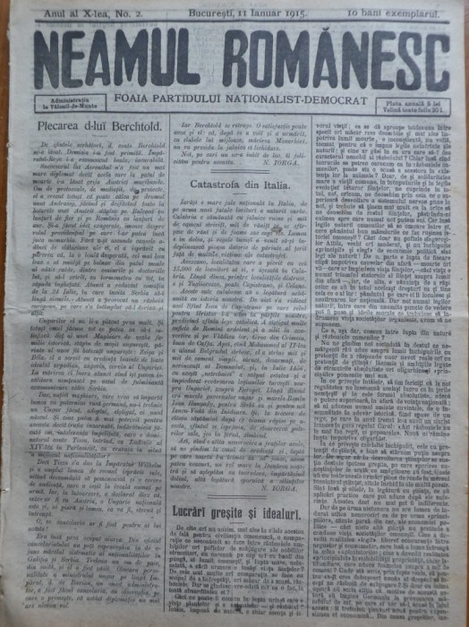 Ziarul Neamul romanesc , nr. 2 , 1915 , din perioada antisemita a lui N. Iorga