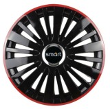 Set 4 capace roti Red/Black cu inel cromat pentru gama auto Smart, R16
