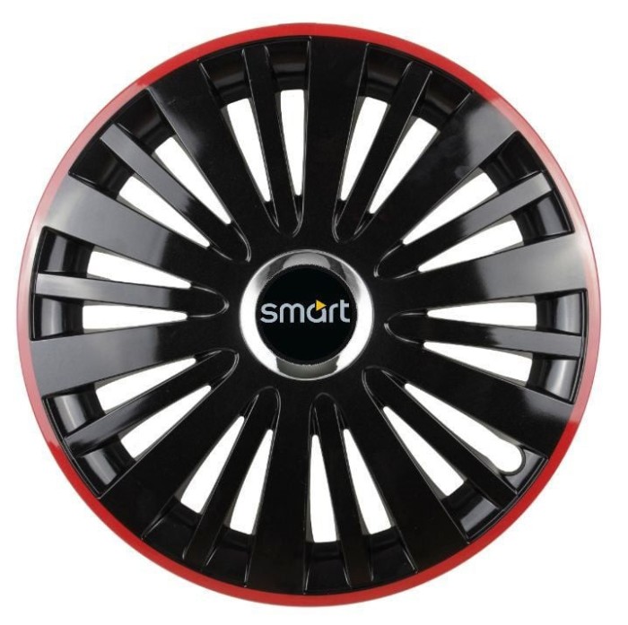 Set 4 capace roti Red/Black cu inel cromat pentru gama auto Smart, R16