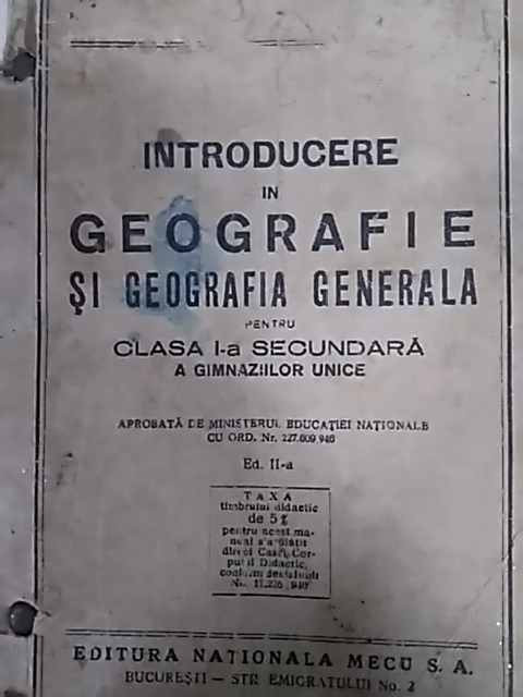 Geografie Generala Pentru Clasa I Secundara - Colectiv ,549736