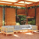 vidaXL Set mobilier grădină cu perne gri, 7 piese, lemn masiv de pin 3097306