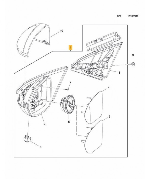 Oglinda usa exterioara Opel Insignia, 03.2017-, partea Dreapta, reglare electrica; grunduit; incalzit; sticla convexa; geam cromat; rabatabil; memori