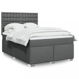 Cumpara ieftin Pat continental cu saltea, gri &icirc;nchis, 160x200 cm, țesătură