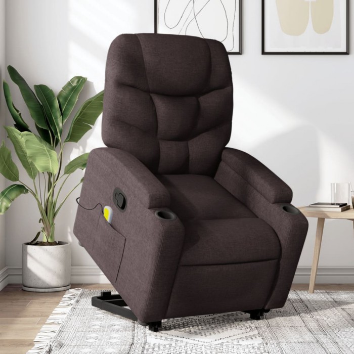 vidaXL Fotoliu rabatabil de masaj, cu ridicare, maro &icirc;nchis, textil