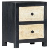 Cumpara ieftin Noptiera sculptata manual, gri, 40x30x50 cm, lemn masiv mango