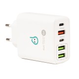 ALIMENTATOR retea SPACER Quick Charge 37W, 1 x USB Type-C 20W + 1 x USB QC 3.0 18W, 2 x USB 2.4A + 1 x USB Type-C 2.4A &quot;SPAR-CINQUEQ-01&quot; (timbru verde