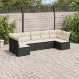VidaXL Set canapele de grădină cu perne, 7 piese, negru, poliratan
