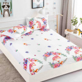 Husa de pat cu elastic alba cu flori colorate 180x200cm D077