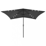 Cumpara ieftin Umbrelă de soare cu LED-uri și st&acirc;lp din oțel, antracit, 2x3 m