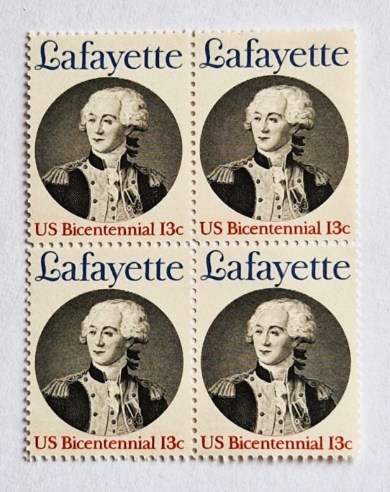 4 timbre Statele Unite bloc de 4 val. MNH 1977 MARQUIS de LAFAYETTE _Scott 1716
