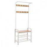 Cuier cu 2 rafturi pentru incaltaminte, Vasagle, banca, pal si metal, bej, 72x33.7x183 cm, Leobert