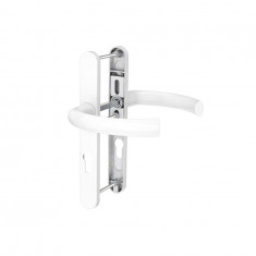 Maner pentru usa PVC, Jowisz, cu sild pentru cilindru, cu arc, material aluminiu, culoare alb RAL 9016, 85 x 32 mm