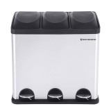 Cos Gunoi Sortare Selectiva Inox 54L (3x18L) cu Pedala, Silentios, Galeti Interioare, Ideal Bucatarie/Birou, Argintiu