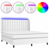 Cumpara ieftin Pat cu arcuri, saltea si LED, alb, 160x200 cm, piele ecologica