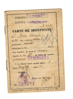 Carte identitate 1930, comuna Comandau, jud. Treiscaune foto