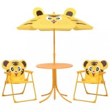 Set bistro de grădină pentru copii, cu umbrelă, 3 piese, galben