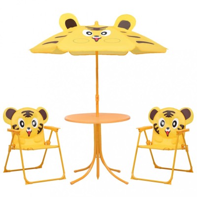 vidaXL Set bistro de grădină pentru copii, cu umbrelă, 3 piese, galben 48100 foto
