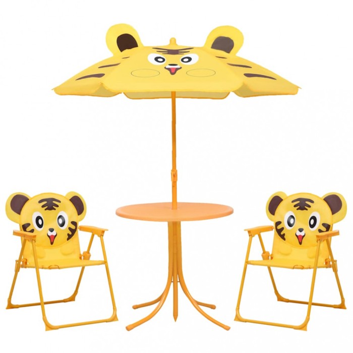 vidaXL Set bistro de grădină pentru copii, cu umbrelă, 3 piese, galben 48100