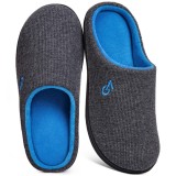 Cumpara ieftin Papuci de casa barbati VeraCosy, Memory Foam, doua culori, marime 42/43 EU, gri inchis/albastru