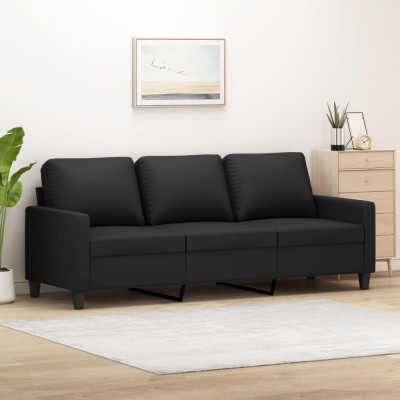 Canapea cu 3 locuri, negru, 180 cm, piele ecologica GartenMobel Dekor foto