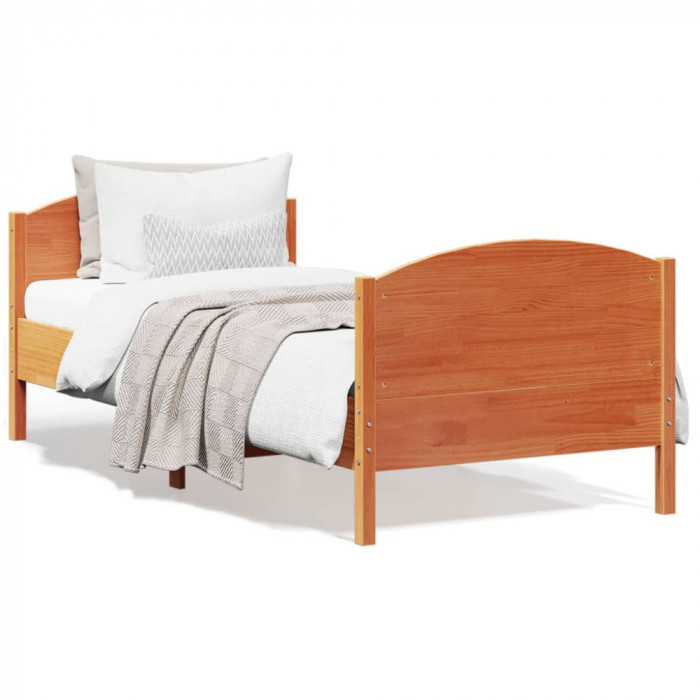 Cadru de pat cu tablie, maro ceruit, 90x190 cm, lemn masiv pin GartenMobel Dekor